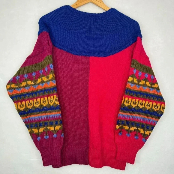 LESLIE FAY Vintage Grandma Core Funky Purple Pink Crewneck Knit Sweater Size L - Picture 2 of 5